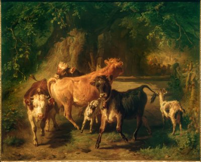 Young Cattle and Goats by Anton Braith