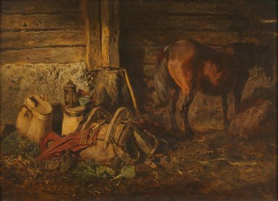 Stable Interior with Horse by Anton Schrodl