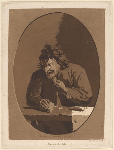 A Peasant Eating by Anton Spreng after Adriaen Brouwer; published by Joseph Eder