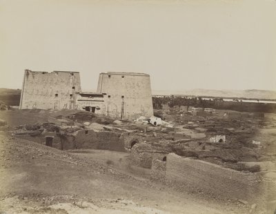 Edfu, view of Pylon and Village by Antonio Beato