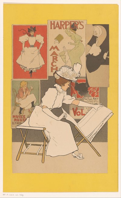 Seated Woman Looking at Prints in a Print Stand by Armand Rassenfosse