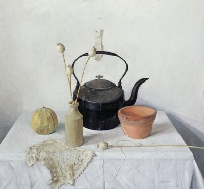 Kettle, Poppyheads and Gourd, Still Life by Arthur Easton