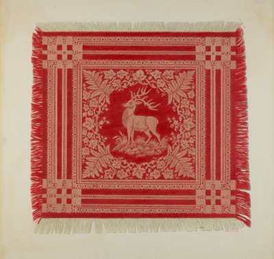 Red and White Napkin (Deer Design) by Arthur G. Merkley