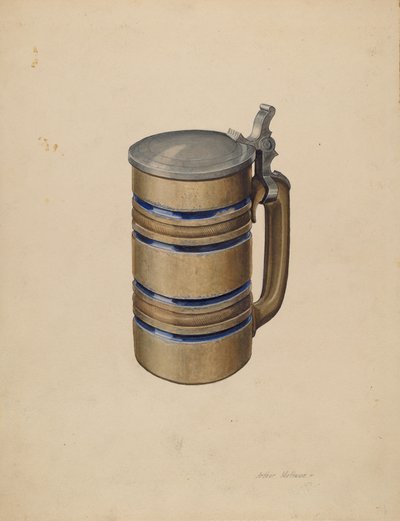 Stoneware and Pewter Beer Mug by Arthur Mathews