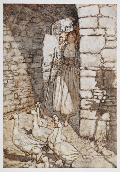 A Girl with Geese. by Arthur Rackham