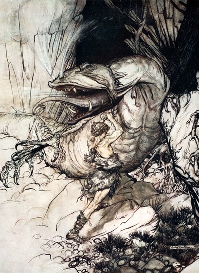 Siegfried Kills Fafner by Arthur Rackham