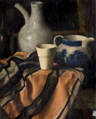 Still Life on Striped Cloth by Arthur Segal