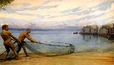 Lake Dwellers Fishing, Prehistoric Man by Artist Unknown
