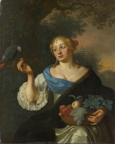 A Young Woman with a Parrot by Ary de Vois