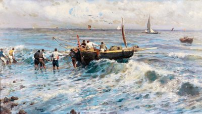 Seascape with Fishermen by Attilio Pratella
