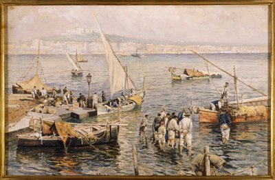 Marina with Fishermen by Attillo Pratella