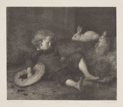 Sleeping Child with Rabbits by August Allebe