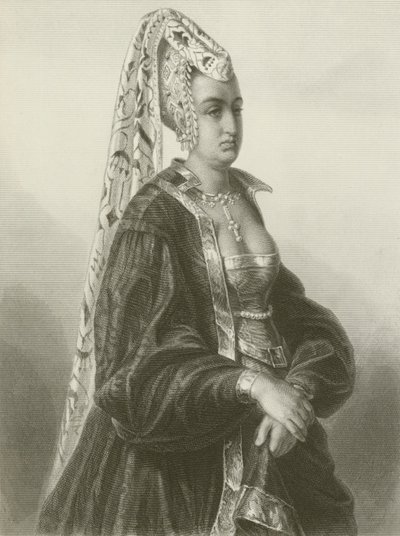 Queen Isabeau (engraving) by August Friedrich Pecht