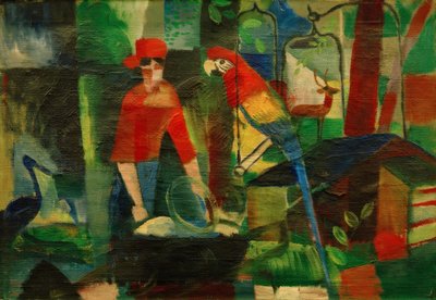 Woman with Parrot in a Landscape by August Macke