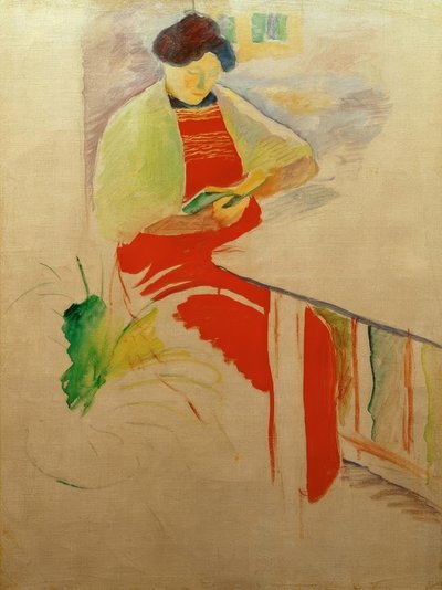 Woman with Red Apron on Balcony (Elisabeth) by August Macke