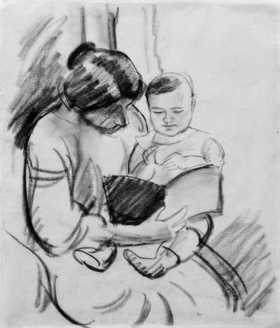 Mother with Child, Reading (Elisabeth and Walterchen) by August Macke