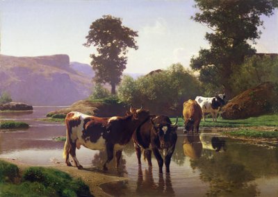 Cattle by a Lake by Auguste Francois Bonheur