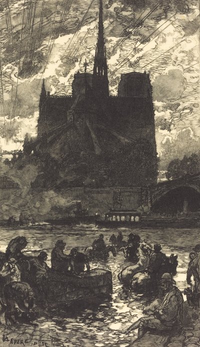 Watering-place behind Notre-Dame by Auguste Lepere