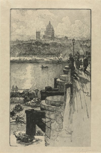 Fishermen on a Pier, Paris by Auguste Louis Lepère