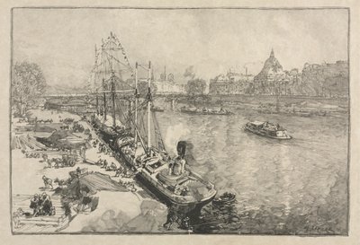 Large Steamer Ship at Dock, Paris by Auguste Louis Lepère