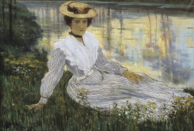 Young Woman on the Water Edge by Auguste Oleffe