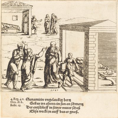 Elisha Raises the Son of the Shunammite by Augustin Hirschvogel