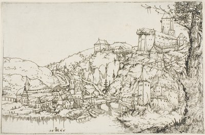 Landscape with River, Town and Castle by Augustin Hirschvogel