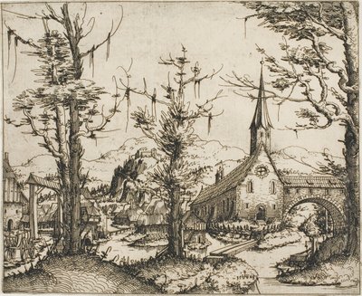 Landscape with a Church and Covered Bridge by Augustin Hirschvogel