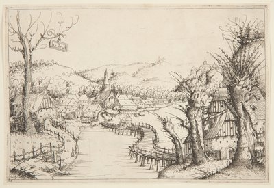 Landscape with a Winding Wooden Bridge by Augustin Hirschvogel