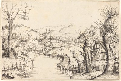 River Landscape with Wooden Bridge by Augustin Hirschvogel