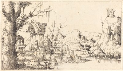 River Landscape with the Temptation of Christ by Augustin Hirschvogel