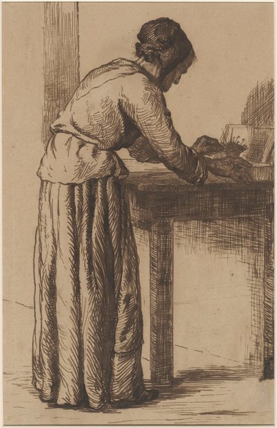 Old Woman Working by Augustin Théodule Ribot