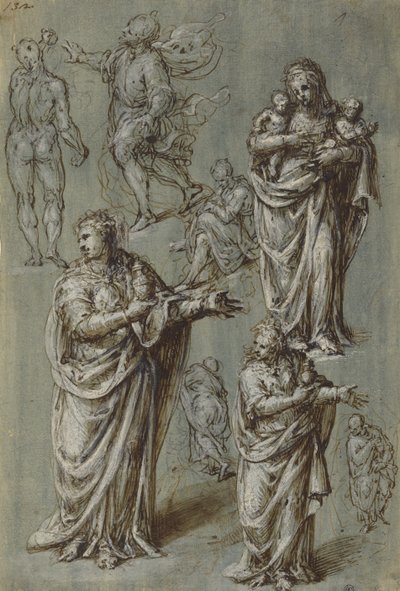 Sheet of Studies of Various Figures by Aurelio Luini