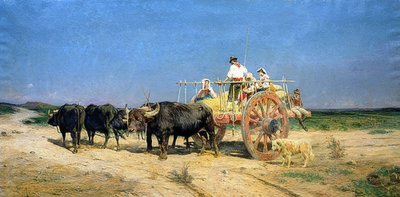 Cart Pulled by Buffaloes by Aurelio Tiratelli