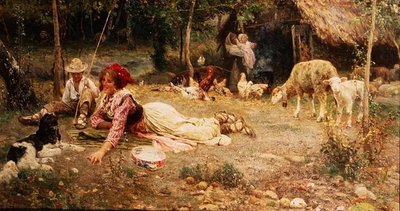 Italian Farmyard Scene by Aurelio Tiratelli