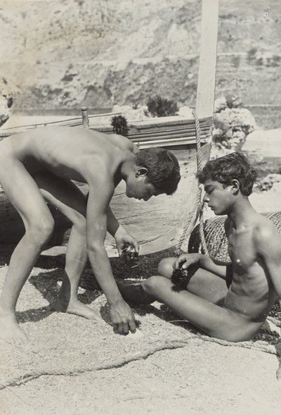 Two Nude Youths with Boat by Baron Wilhelm von Gloeden