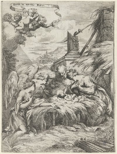 Adoration by Mary, Joseph, and Angels by Bartolomeo Biscaino
