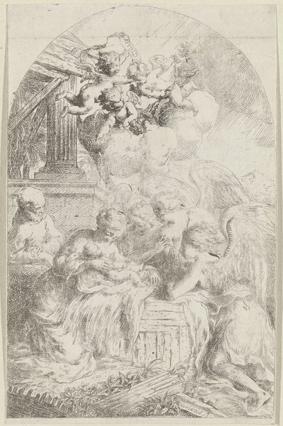Christ Child Adored by Three Angels by Bartolomeo Biscaino