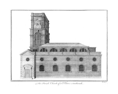 The Parish Church of St. Olave, Southwark, c1756 by Benjamin Cole