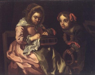 Two Girls Sewing by Bernardt Keil or Keyl