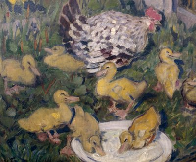 Hen with Ducklings by Bernhard Dorotheus Folkestad