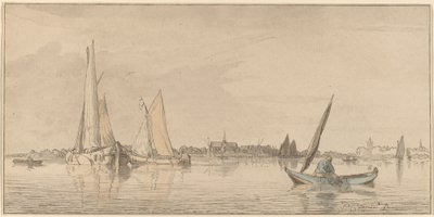 River with Town by Bernhard Schreuder
