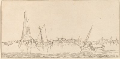 River with Town by Bernhard Schreuder
