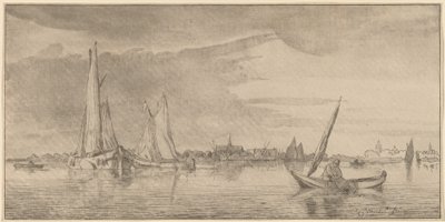 River with Town by Bernhard Schreuder