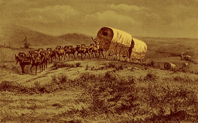 Wild West - mule-train heading west by Bohuslav Kroupa