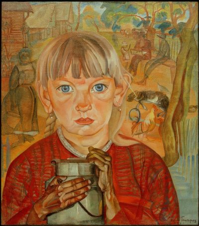 Girl with Milk Can by Boris D. Grigorjew