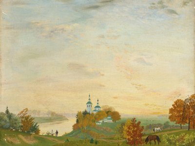 Above the River, Autumn by Boris Mikhailovich Kustodiev