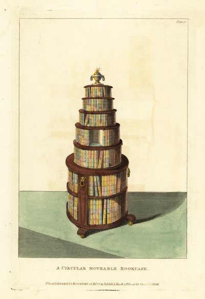 A Circular Moveable Bookcase by British School