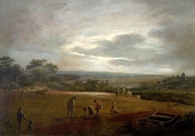 Ploughing and Dibbling Beans by British School