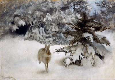 A Hare in the Snow by Bruno Andreas Liljefors